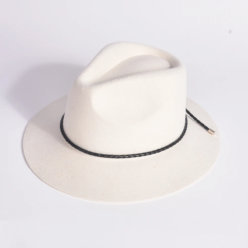 2022 Autumn Winter Wholesale New Fashion Wide Brim Woolen Cloth Fedora Hat Vintage With Belt Felt Hats For Unisex