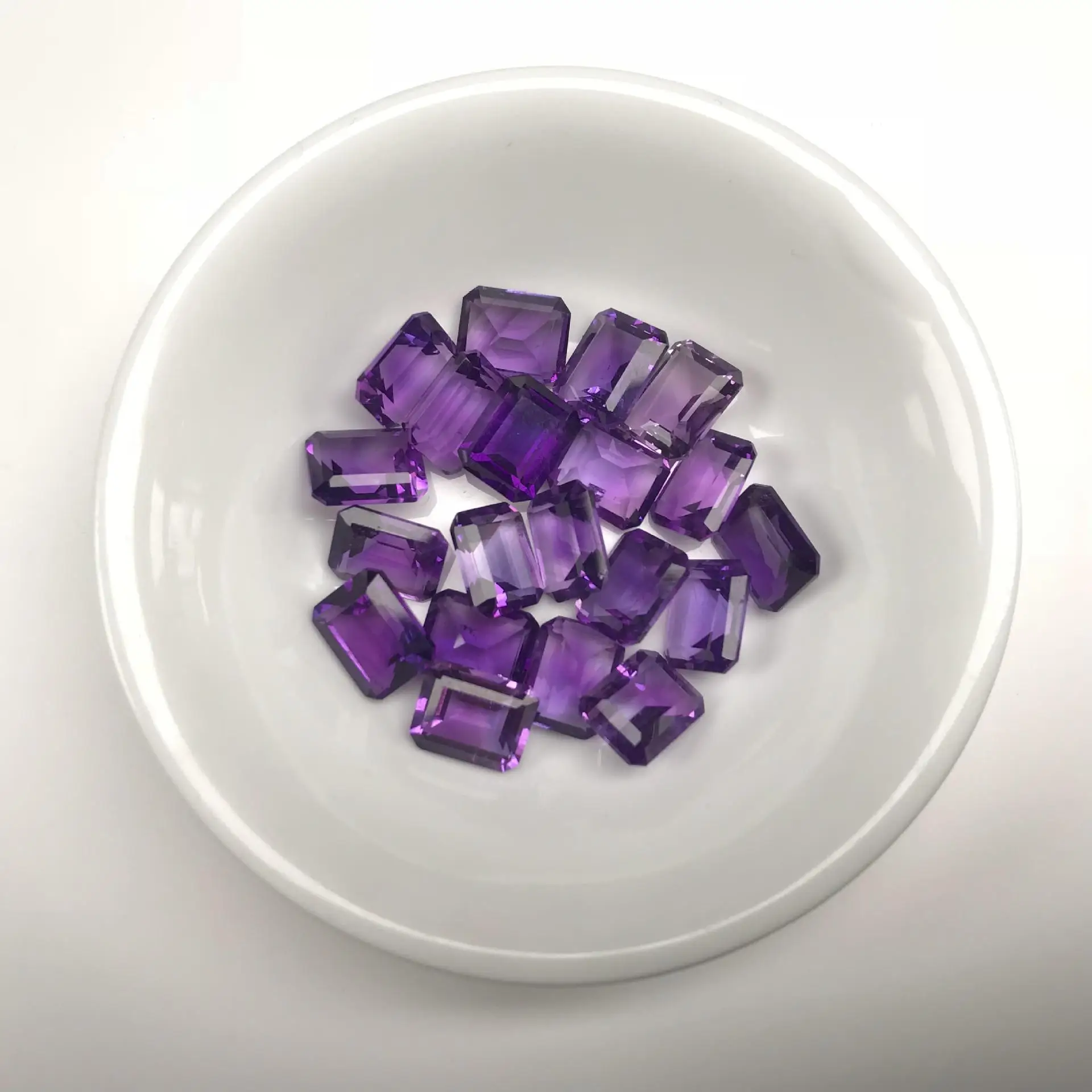 Craved Stone Rectangle Amethyst Crystal Gems For Ring