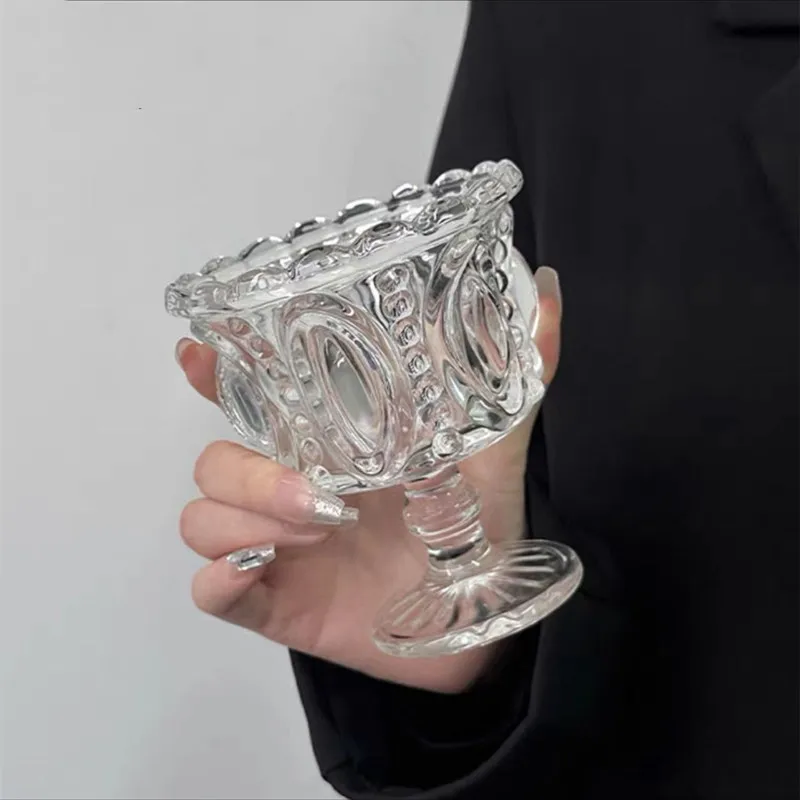 Brown vintage crystal glass embossed glass whiskey wine cocktail glass