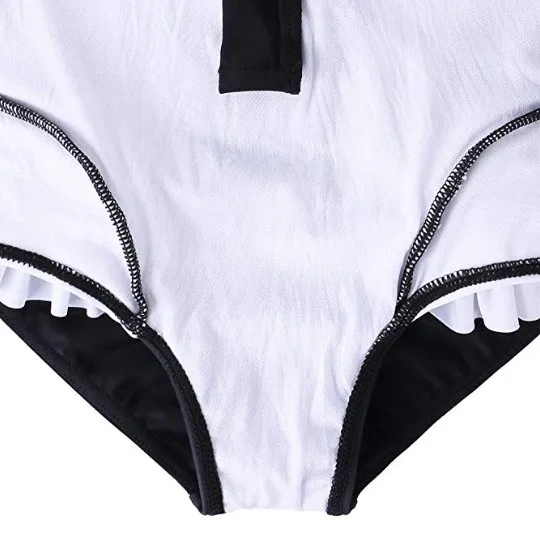 Kids Girls Rashguard Swimsuit UV 50+ Long Sleeve One Piece Black Swan  Swimwear 4-11Y