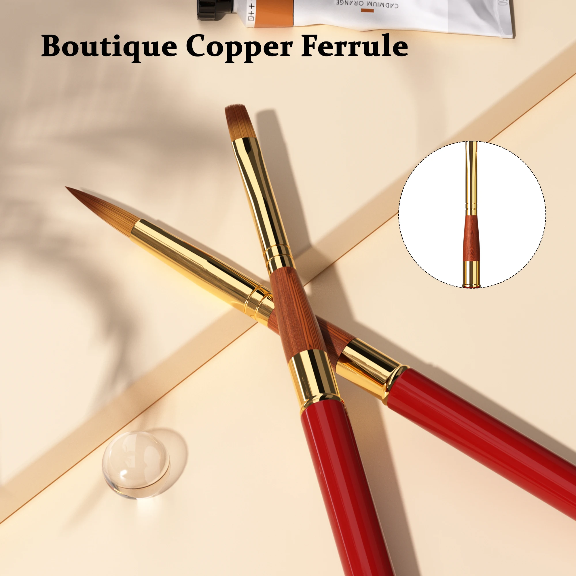 Hechunzi High Quality Red Gold Ferrule Watercolor Brush 6pcs Set Round Synthetic Travel Paint Artist Brushes