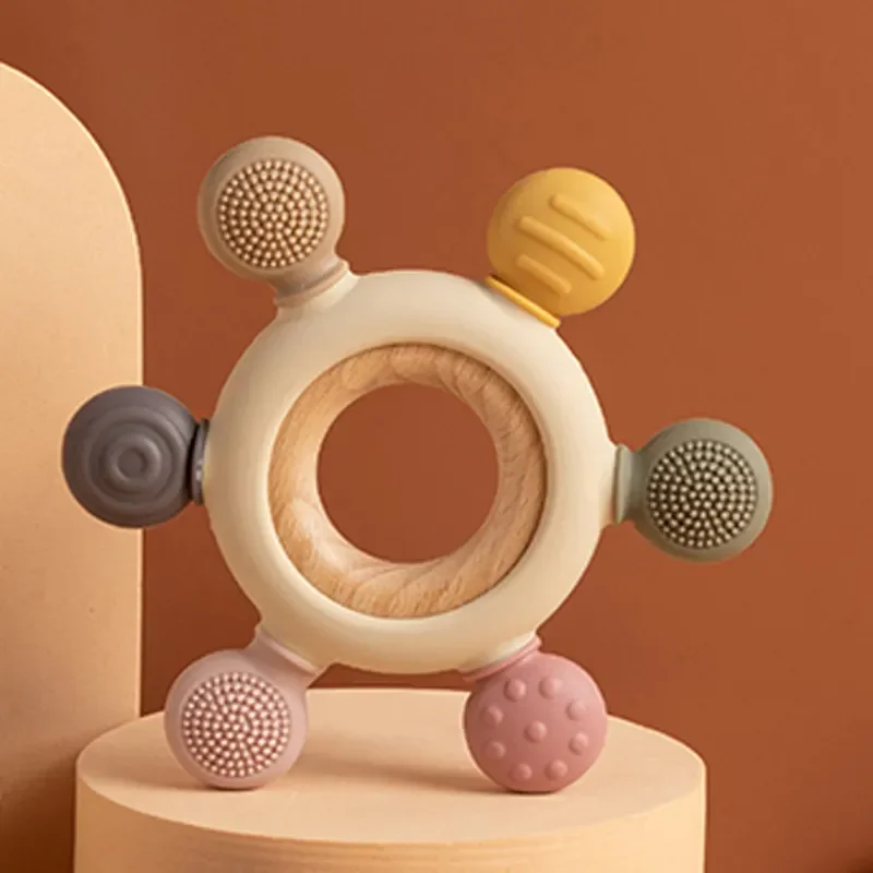 Hot Sales Silicone Wooden Teether Baby Soothing Baby Silicone Teether For Kids Baby Teething Toy