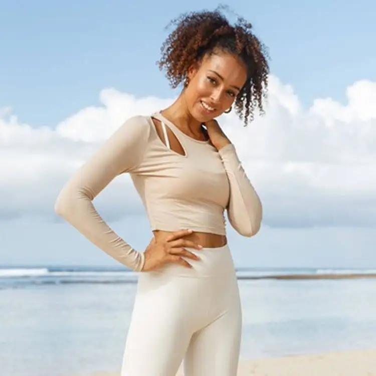 Autumn New Arrival Long Sleeve Yoga Fitness Clothes Hollow T Shirt Womens Tight Crop Top Athletic Sports Top