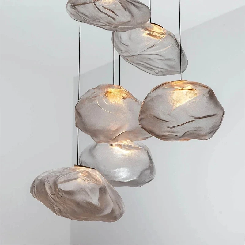 Art Cloud Design Hanging Lamp Modern Luxury Hotel Loft Staircase Chandelier Blown Glass Pendant Light