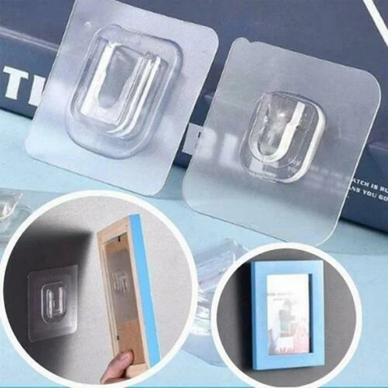 Waterproof Removable Double-Sided Adhesive Plastic Solid Transparent Wall Mounted Sticky Hanging Hook