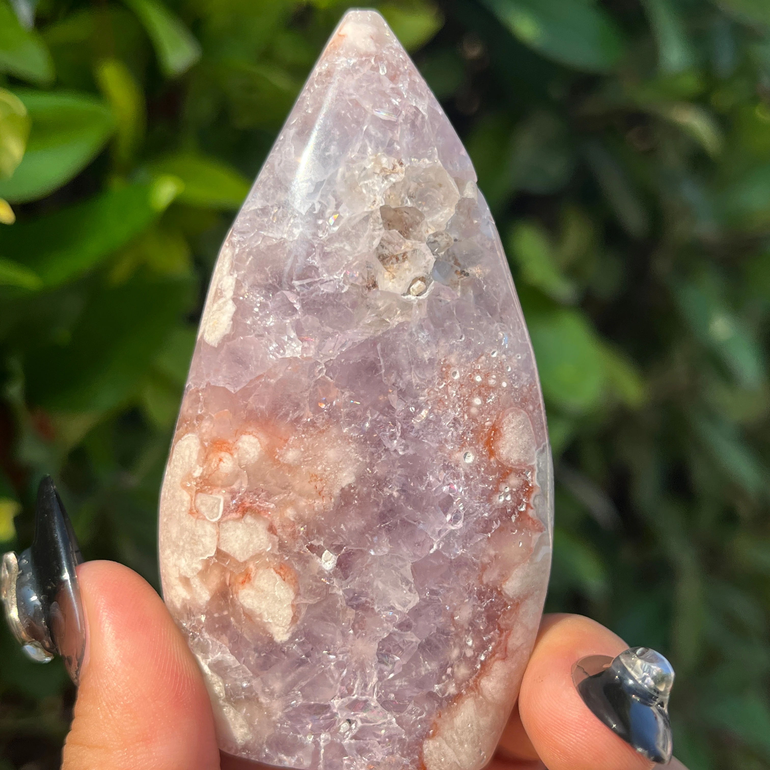 Wholesale Fanshi Natural Pink Flower Agate Teardrop Gemstone Polished Flame Crystal Crafts for Home Decoration Healing Gift