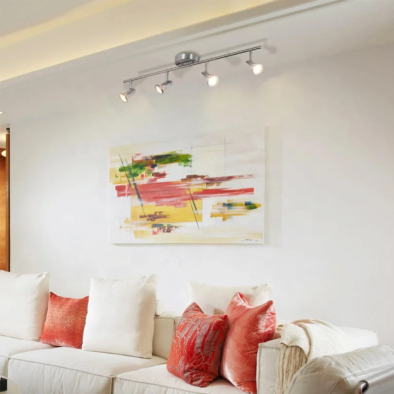 Modern Ceiling Track Light Bar Fixture Brushed Nickel Adjustable Track Lighting for Kitchen Dining Room