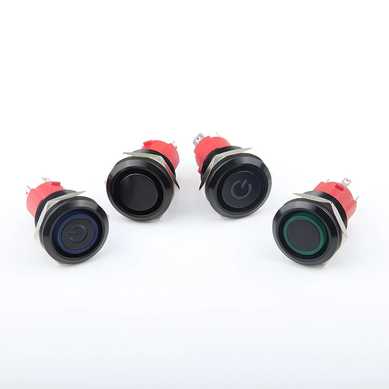 Кнопочный переключатель высокой мощности, металл, черный материал, 19 мм со светодиодным кольцом, световой символ мощности, 15 А, 250 В, мгновенный или фиксируемый, 16 мм