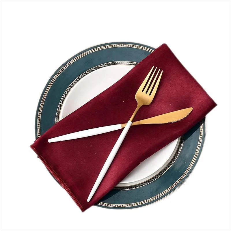 Luxury Red Satin Napkins For Wedding Party Piping Home Decor Square Durable Washable Table Cloth Handmade Polyester Table Napkin