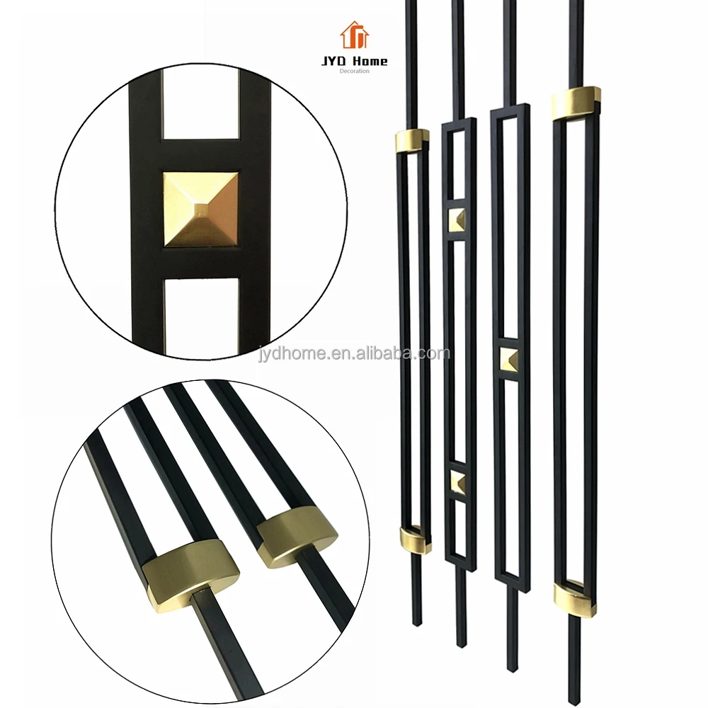 Wholesale of  Indoor Decorative Square Double Bars Skinny Panels Wrought Iron Staircase Balusters Metal Stair Spindles