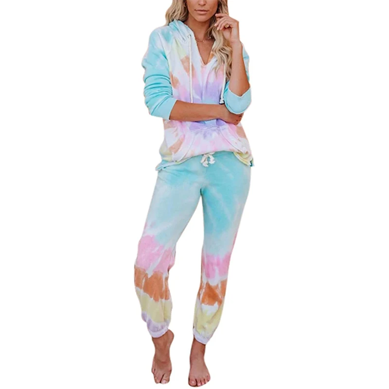 Casual Short Sleeve Tie Dye Pajamas Cotton 2021 Plus Size Loungewear Sets
