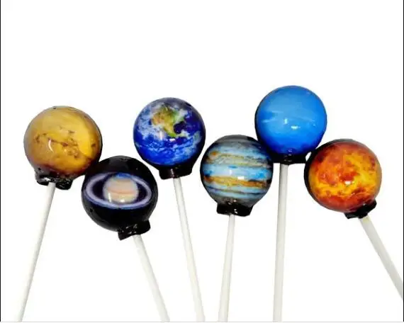 Custom wholesale fruit flavor planet shape sweet lollipop candy