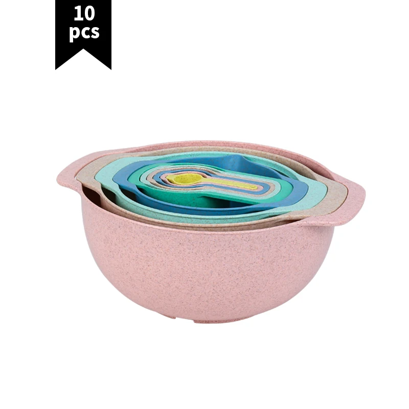 Eco Friendly Baking Tool Kitchen Bowls Measuring Spoons Biodegradable 10PCS Wheat Straw Cups