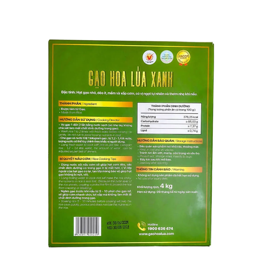 Rice Mill Green Box Hoa Lua Rice Certification GAP, HACCP Style Dried 14% Max. Moisture Admixture