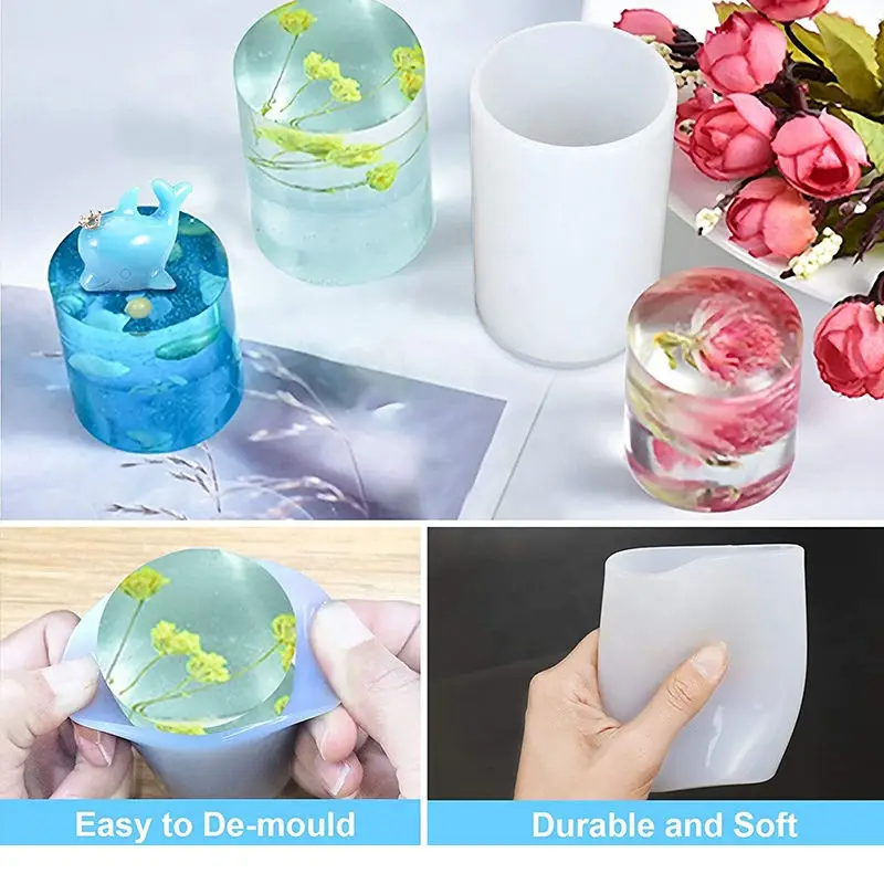 DIY Cylinder White Transparent Silicone Candle Resin Mold For DIY Dried Flowers Casting Candle Jar Mold Candle Mold