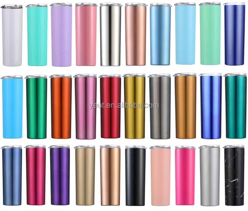 Custom 20oz plated powder coated stainless steel skinny straight tumblers laser engrave water bottle