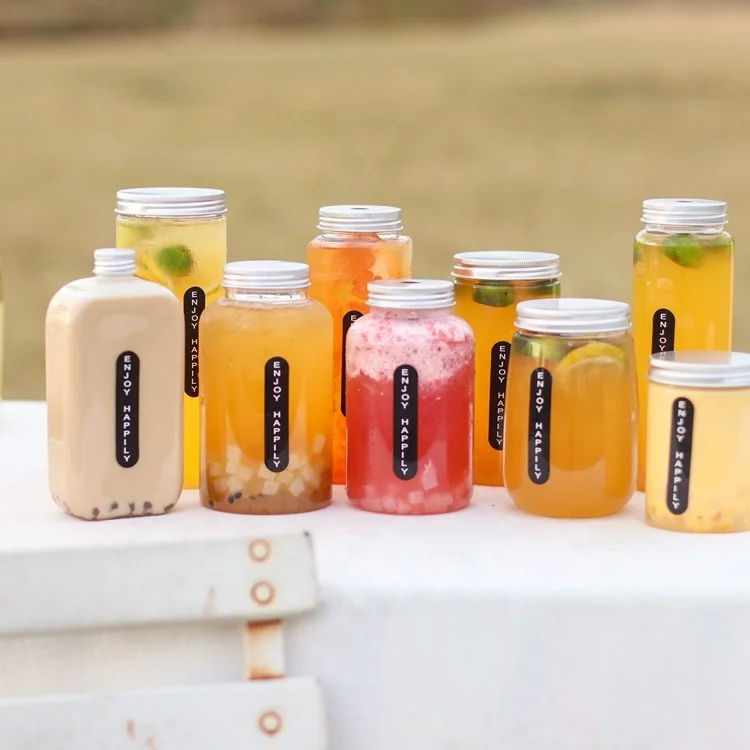 400 мл 500 650 прозрачная пластиковая бутылка ПЭТ банка контейнер с алюминиевой крышкой