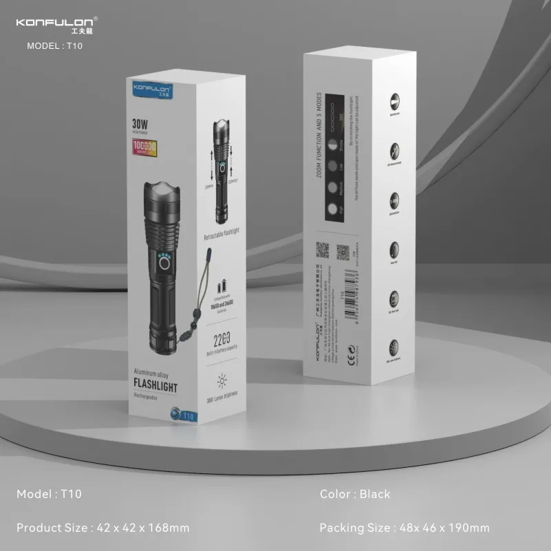 KONFULON Waterproof Tactical Flashlights with USB Rechargeable Battery and 3000 Lumen Powerful LED Light for Emergency Lighting