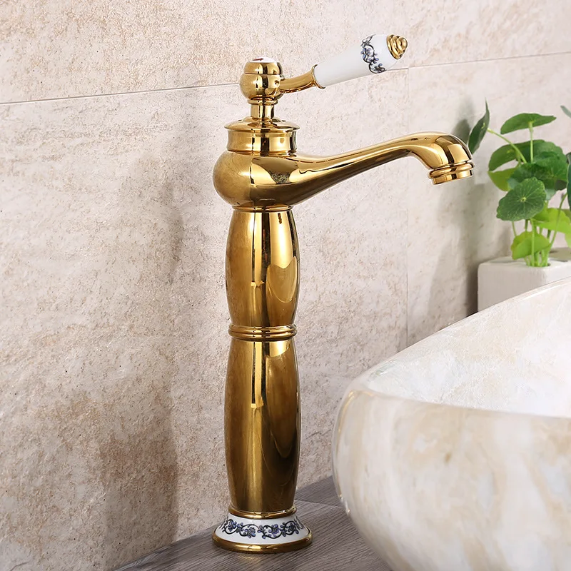 Gold European Style Copper Faucet Factory in Stock Wholesale Domestic and Export Hot Sale Mixed Water Kitchen Water Dragon