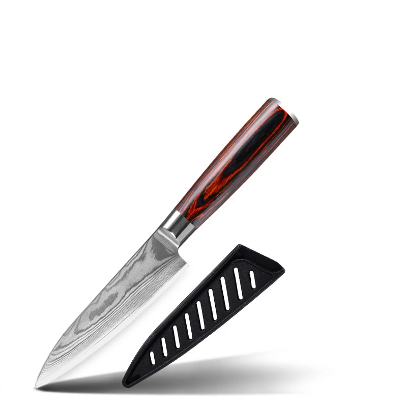 67 Layers Damascus Steel 5 Inch Utility Knife Blades With Sheath Pakka Wood Handle 8Cr14MoV Forged Blade