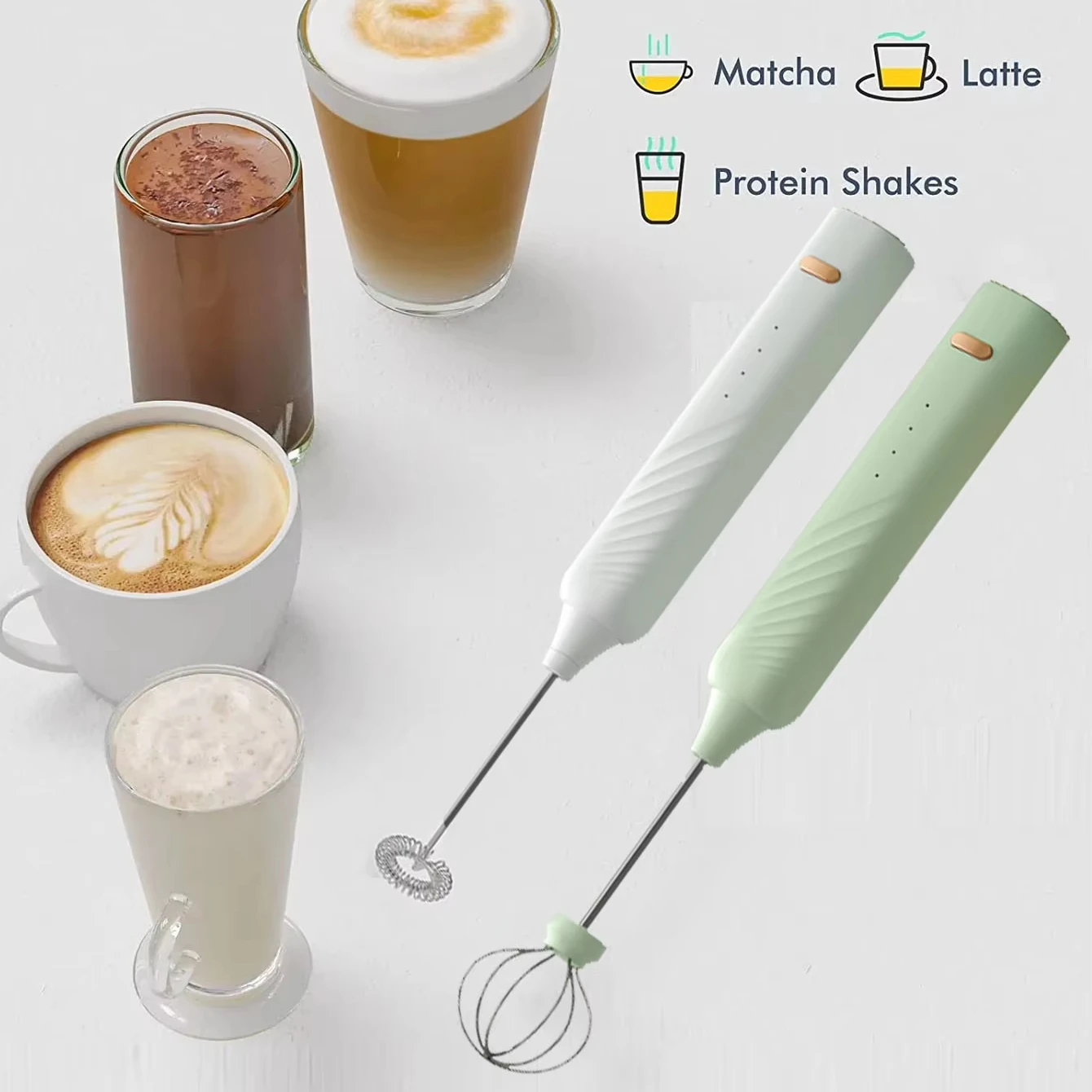 304 stainless steel Powerful Handheld Milk Frother for Coffee electric MINI milk frother USB Charge Battery Operated