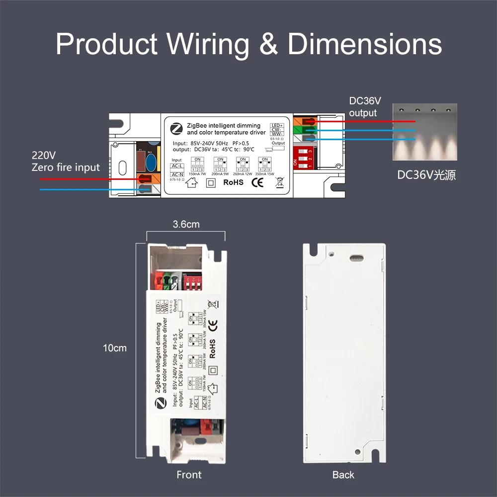 2022 new tuya smart life zigbee wireless DC36V light dimmer switch for pwm dimmer with Alexa google home voice control