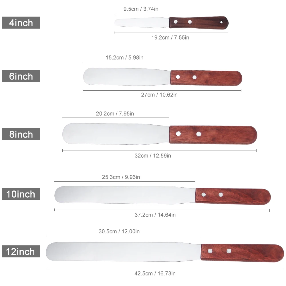 YF Custom Pastry Cake Cream Scraper Butter Spatula With Wooden Handle Cake Baking Icing Spatula