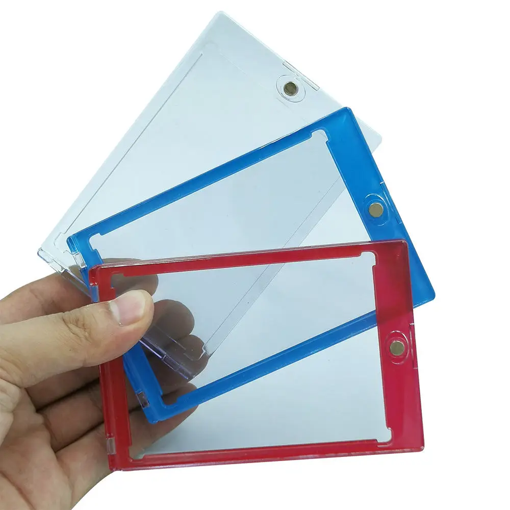 Custom  color  Acrylic 35pt One Touch Magnetic Card Holder Frame For Sports Trading Game Card Display
