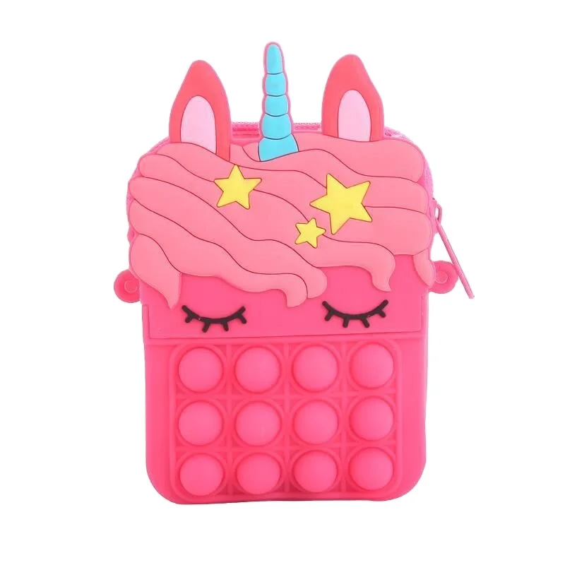 SG0360 cartoon cute  rubber silicone coin pouch for kids unicorn shape rubber silicone bags with removable strap
