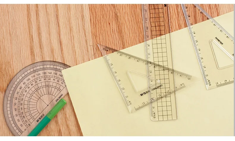 Transparent Math Geometry Tool Instrument 4 Pcs Plastic Ruler Set for Student