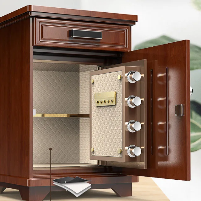 Onnais Home 66Cm Solid Wood Bedside Safe Electronic Digital Fingerprint Money Smart Hidden Safes