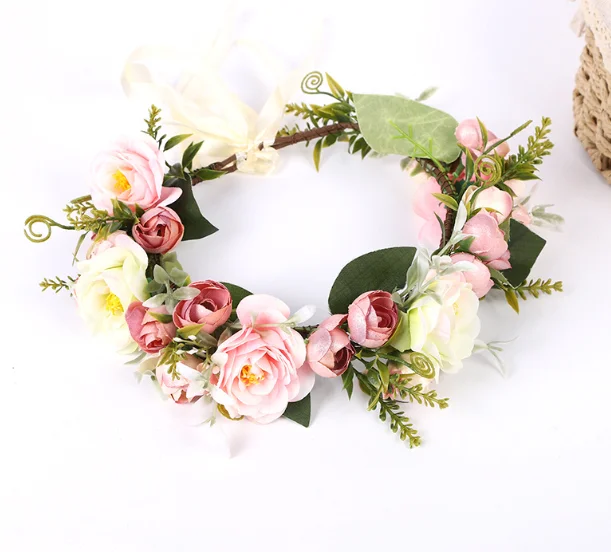 European and American Garland Fabric Flower Wreath Headband Wedding Bridal Hair Accessories