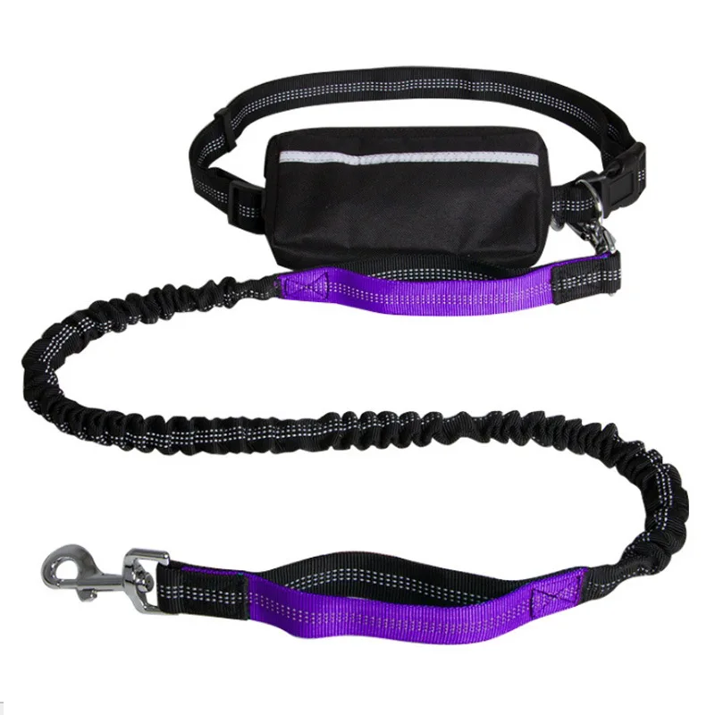 Reflective Dual Handle Bungee Hands Free Dog Waist Leash with Dismountable Mesh Nylon Dog Waist Bag Pack