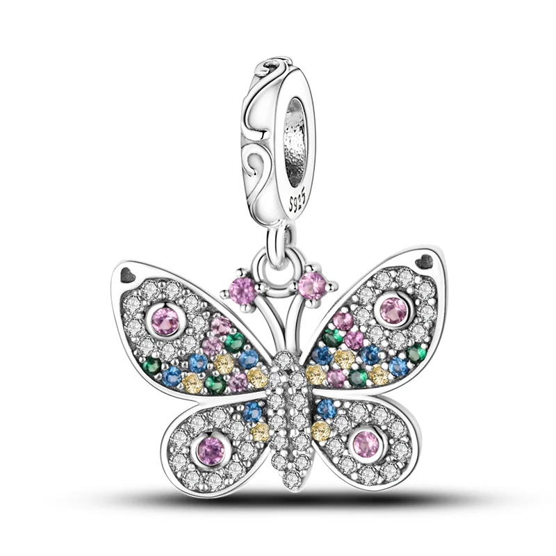 New purple jewelry 925 Sterling Silver Heart bag butterfly flower Beads for Jewelry Making Silver Charm fit pan Bracelet gift
