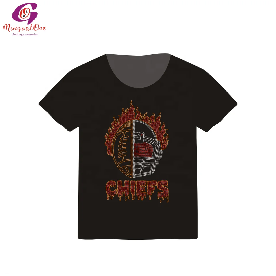 Factory Price Custom Bling Football Sports Team Logo Designs Helmet NFL Team Iron On Rhinestone Heat Transfer Wholesale Shirt