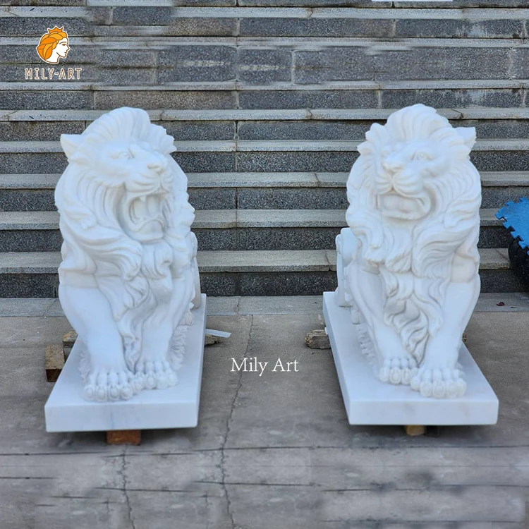 Manufactory Hot Sale Life Size Natural Marble Lion and Cherub Statue Garden Decoration