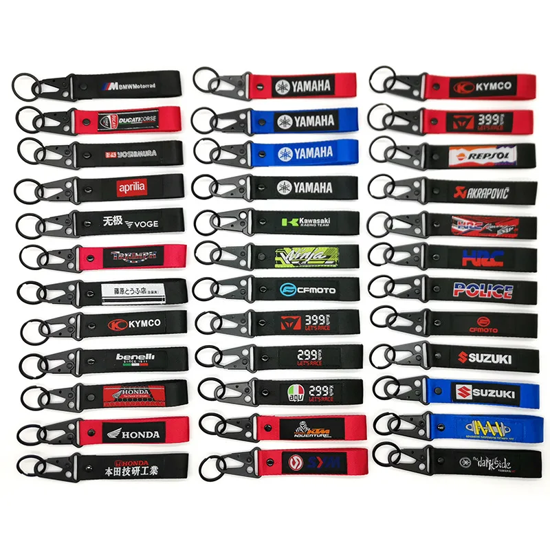Customized brand embroidery  text key ring key chain motorcycle car biker cycling keyring custom logo car embroidered keychain