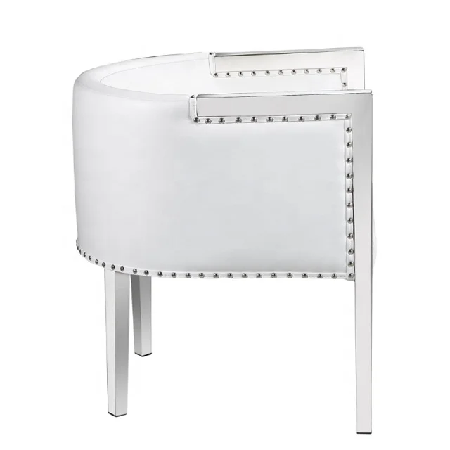 
White Leatherette Metal Shiny Frame Dining Chair 