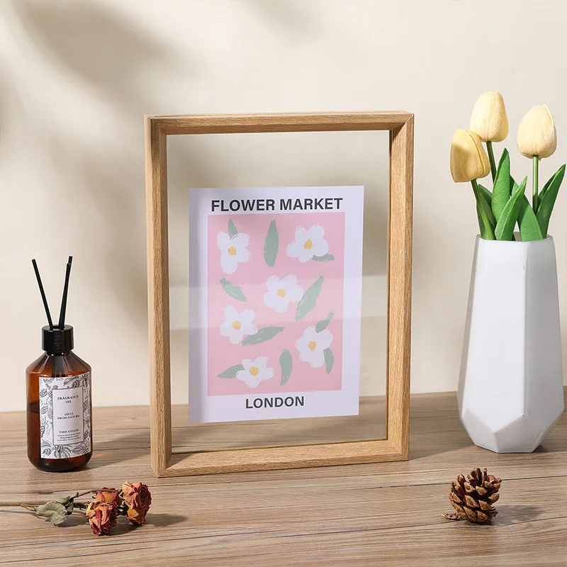 Wooden DIY Handmade Double-sided Transparent Glass Square Display Frame Specimen Frame Pull-out Photo Frame