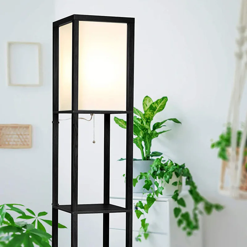 Modern Led Simple Floor Lamp Wooden Creative Rack Chinese Floor Lamp For Bedroom Living Room Dining Room Study