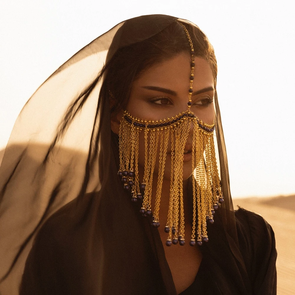 Elegant Indian Bridal Tassel Mask Chain Masquerade Dance Crystal Face Jewelry Women Wedding Accessories