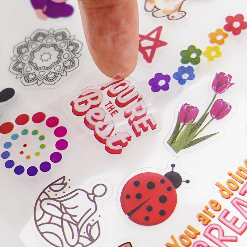 Custom High Quality A4 A5 A6  Waterproof Self Adhesive Clean Vinyl Logo Kiss Cut Sticker Sheet
