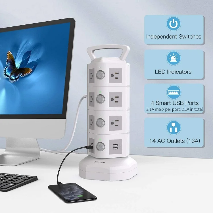 New design electrical plugs and sockets tower power strip strong surge protection usb surge protector