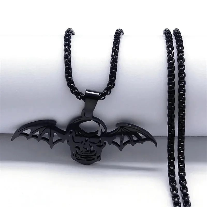 Gothic Vampire Bat Skull Wings Necklace Pendant Stainless Steel Chain Animal Skeleton Pendant Necklace Jewelry Gothique Collar