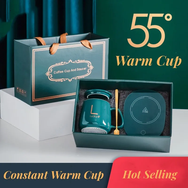 Business Birthday Christmas New Year Delicate Gift Set Electric 55 Degree Auto Coffee Mug Water Cup with Smart Mug Warmer Gift