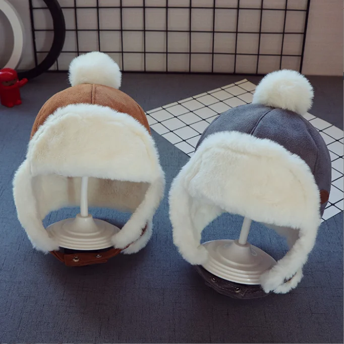 New Baby Boys Girls Hat Kids Children Ear Flap Muff Winter Warm Plush Cotton Cap Outdoor Lei Feng Cap