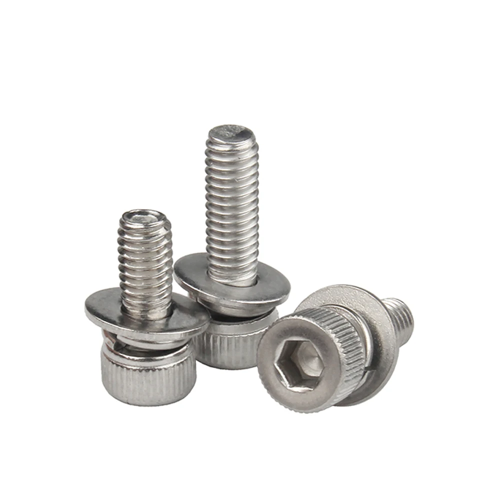Stainless Steel Hex Socket Knurled Cheese Head Screws Three Combination Screws