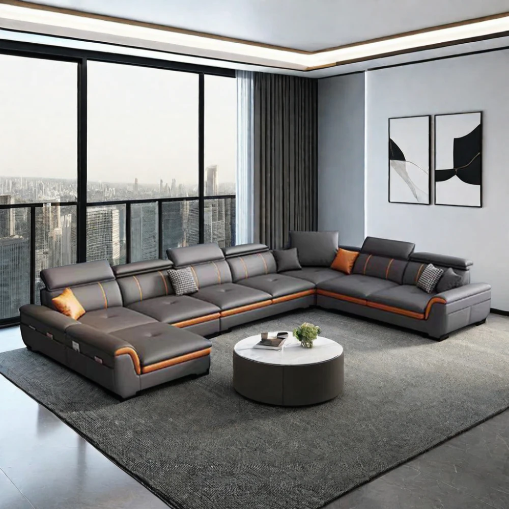 Comfortable 7-Seater Royal Living Room Sofa Set Fabric Sectional Modular Reclining Features Stylish 7-Seater Furniture Designs