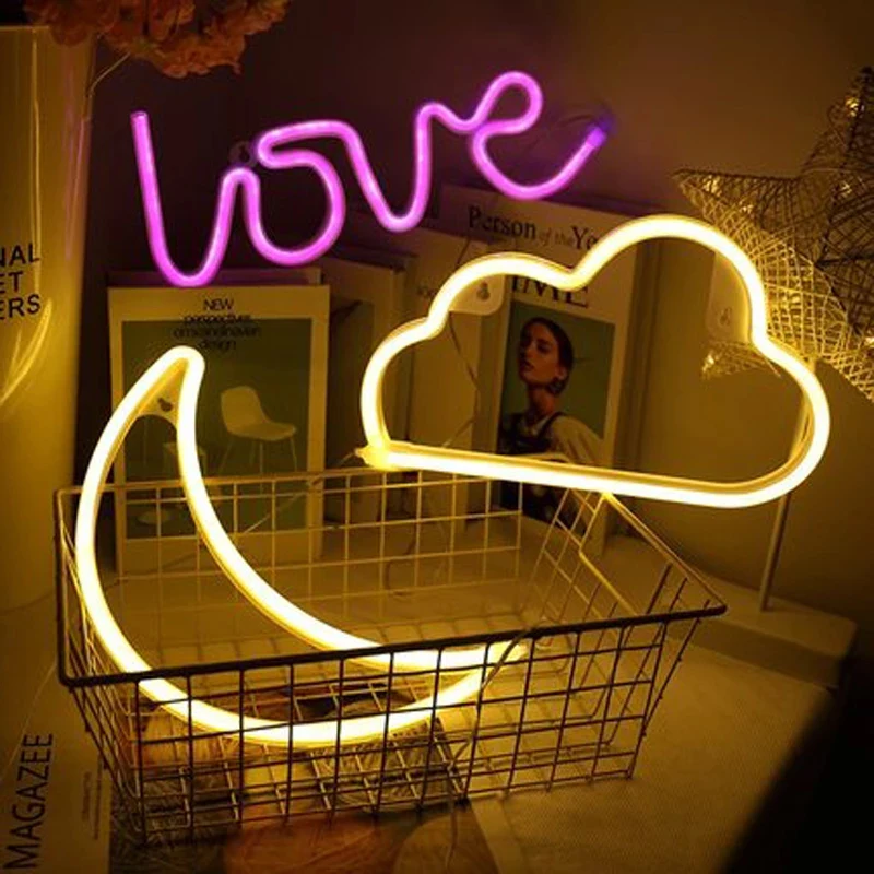 Neon Led Lights Sign Planet Flash Lightning Moon Neon Light Love Cloud Dinosaur Neon Signs for Room Home Decor Party Wall Lamp