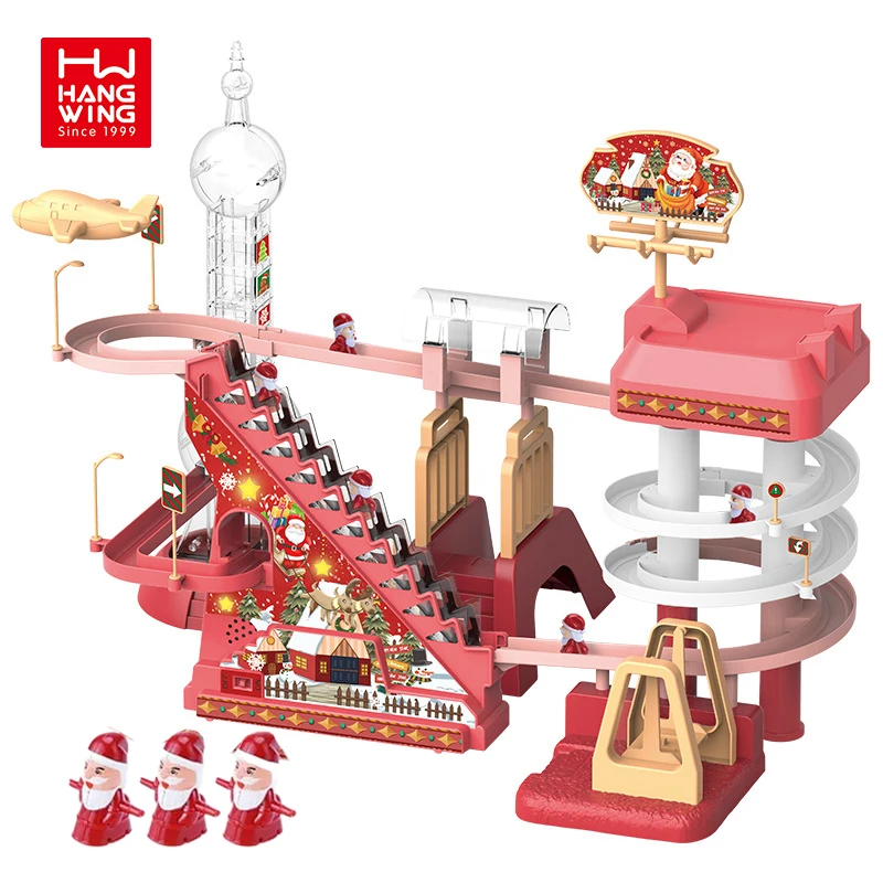 HW Extra Large Santa Claus Climbing Staircase Electric Track Slot Slide Park Toys Christmas Orbital Gifts for Kids